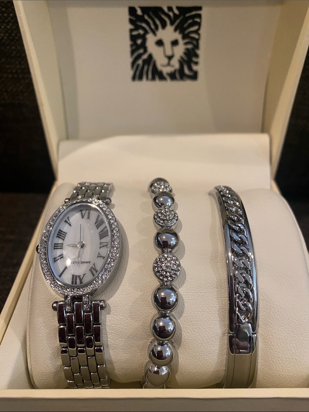 Anne Klein Silver-Tone Watch with Two Silver Bracelets. NIB MSRP Macys $125. - Picture 2 of 4